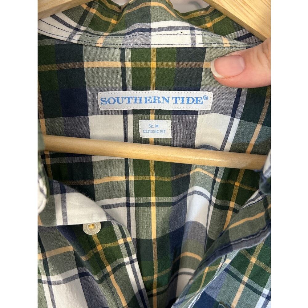 Southern Tide Men's Size M Classic Fit Green, Navy Plaid Button Up Shirt #0105 - Picture 4 of 6